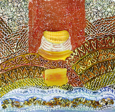 2002 Rêve de Sables 25×25 lavis tech. pastel cire, acrylique, collage minéral