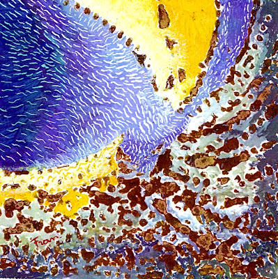 2003 Baïnes 25×25 lavis tech. pastel cire, acrylique, henné